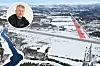 NY FLYPLASS: Her er det god plass til å bygge ny flyplass ifølge Ole Jørgen Kjellmark. – Vi må avgi noen dekar med dyrka mark, men det får vi igjen i andre enden. Dette blir bare fryd og gammen, nå må vi bare få tak i pengene, sier han. I Kjellmarks planer vil ikke flyplassen passere Sundveien, men den er lagt slik i illustrasjonen for å kunne sammenligne med dagens flystripe. Foto: Ole Jørgen Kjellmark / Grafisk framstilling: Morten Haugseggen / Foto i boble: Trond Haugan.