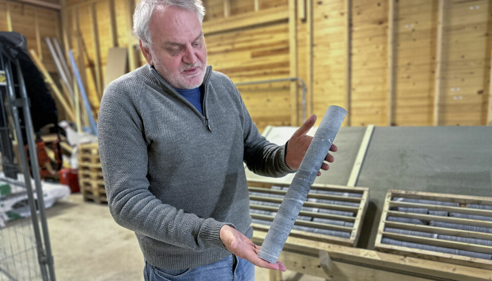 STEINPRØVE FRA KJØLI: Capella-sjef Eric Roth viste fram et eksemplar fra det første lasset med steinprøver fra Kjøli-fjellet i 2023. Arkivfoto: Marius Haugan Lillegjære