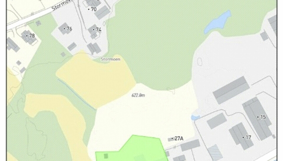 EIENDOMMEN: Kartet viser den aktuelle eiendommen i Stamphusveien som kommunen nå legger ut for salg. Illustrasjon fra sakspapirene.