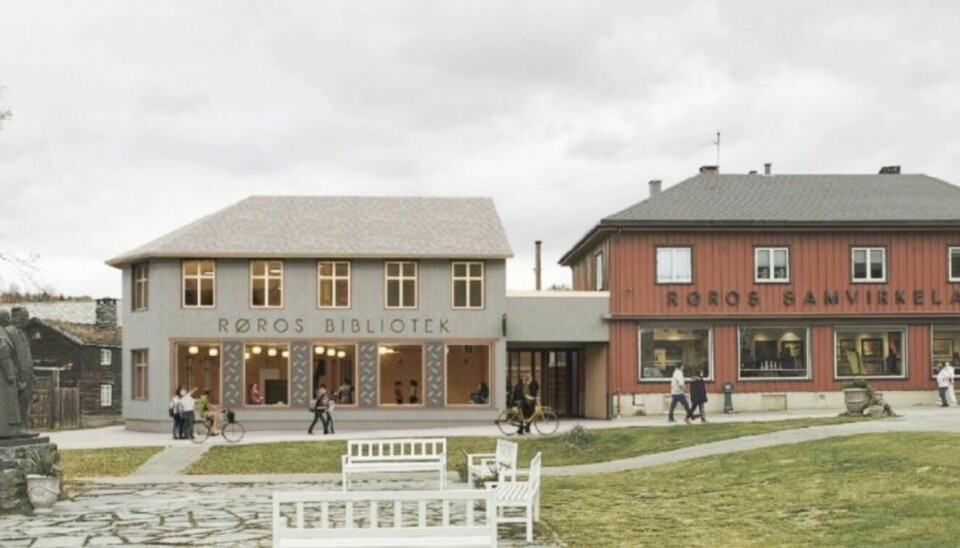 BIBLIOTEK: Det er Johan Kjellmark AS som skal bygge det nye biblioteket på Røros. Tegning: Røros kommune