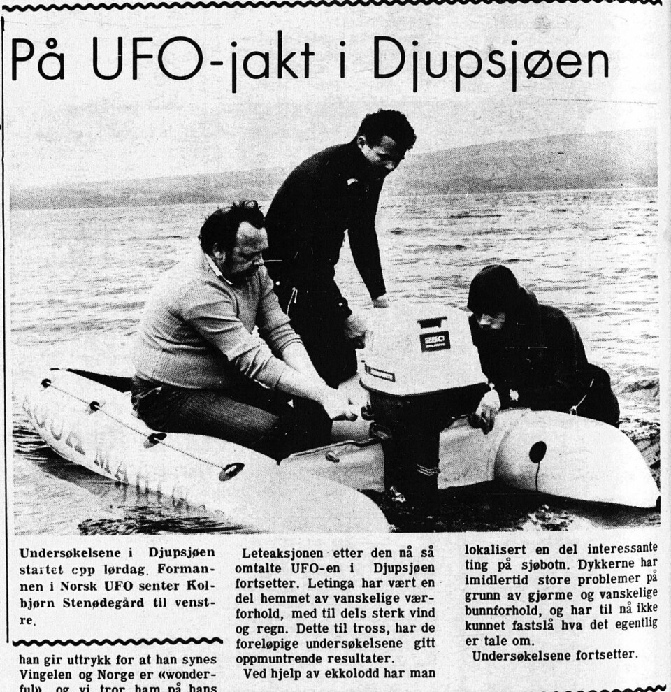 PRESSEOPPSLAG: UFO-letingen i 1973 trakk til seg presse fra hele landet. Faksimile fra Arbeidets Rett 11.7.73