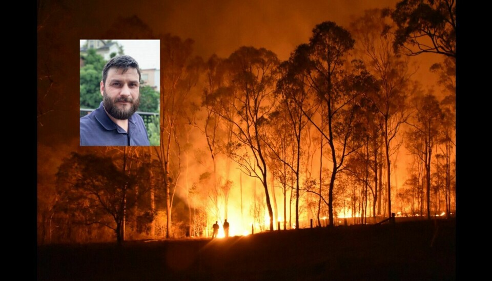 SKOGBRANN: En rekke skogbranner sprer seg i Australia, særlig langs østkysten av landet. Bildet viser en skogbrann i delstaten Queensland. – Det er trist å tenke på hvordan folk i de brannherjede områdene har det nå, sier Per Christen Trønnes i Sydney. Foto: Privat/Phillips