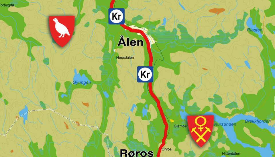 DELES I TO: Holtålen deles i to av den foreslåtte bomstasjonen i Svølgja, der det i bompengeprosjektet er foreslått en ny tunnel på 2,2 kilometer. Det er også foreslått en bomstasjon på Nesvollen, mellom Ålen og Røros. Illustrasjon: Nils Kåre Nesvold